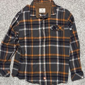 Legendary Whitetails Men's Black, Orange and Gray Plaid Button-Down Shirt